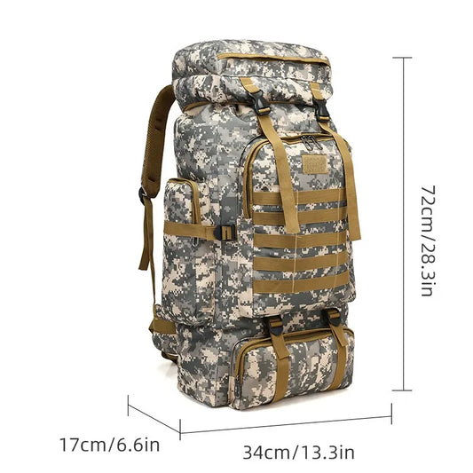 Men's Camo Hiking Backpack with Waterproof Features - 60L Outdoor Military Gear