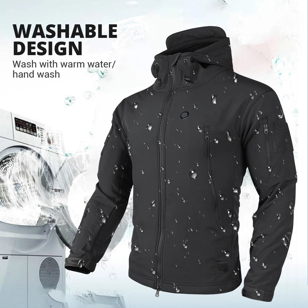 Heated Hooded Windbreaker Jacket with 7 Heating Zones for Men and Women