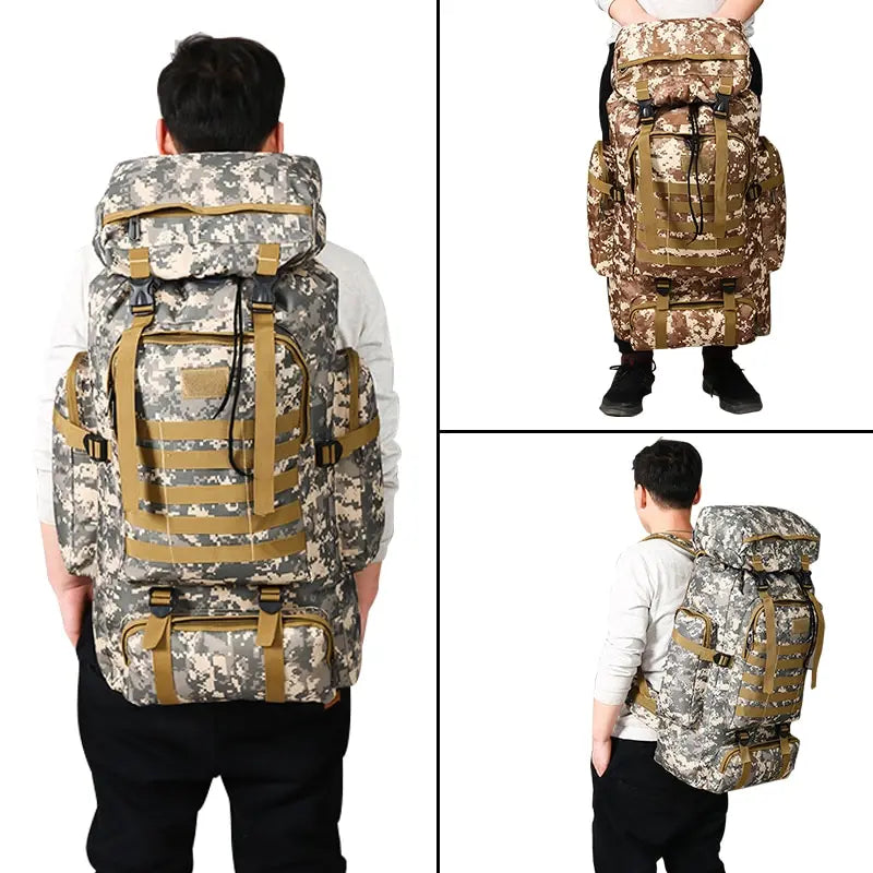 Men's Camo Hiking Backpack with Waterproof Features - 60L Outdoor Military Gear