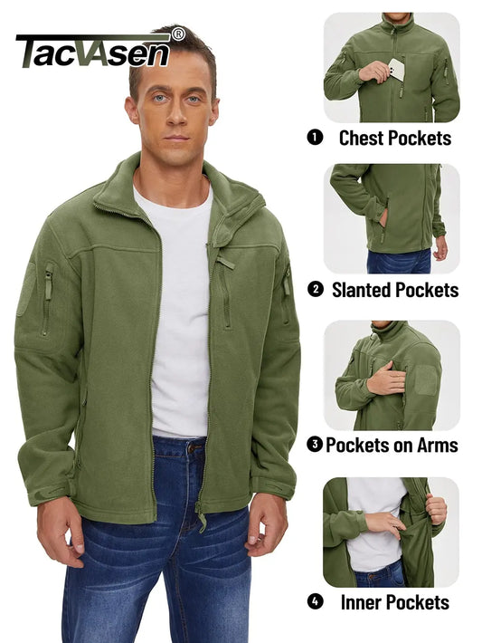 Outdoor Fleece Jacket for Men - Windproof, Thermal, and Anti-Sweat Hiking Coat with Zipper Pockets