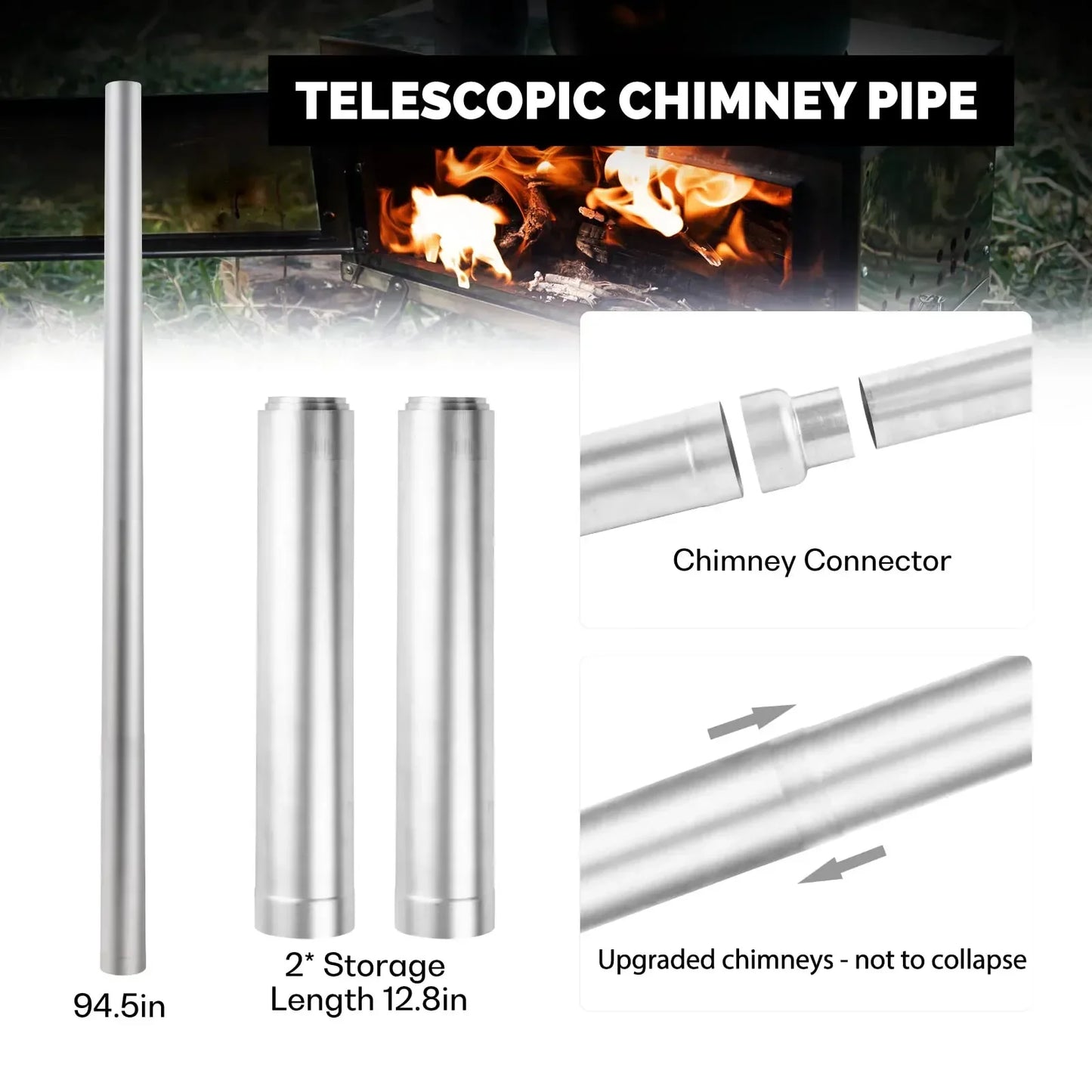 Portable Stainless Steel Outdoor Camping Wood Stove with Detachable Chimney