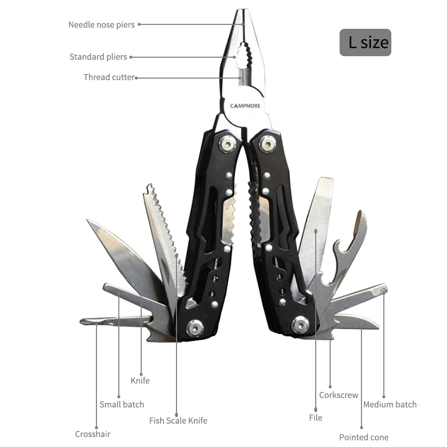 Camping Stainless Steel Multi-Tool with Knife, Pliers, and Survival Functions