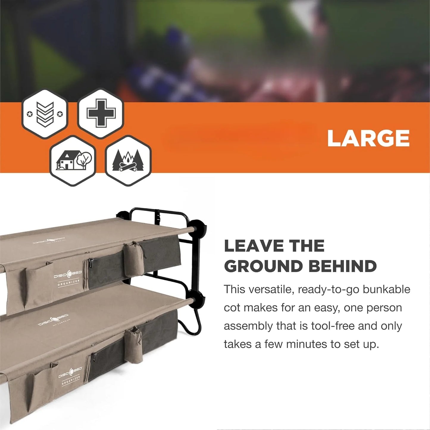 Versatile Double Decker Camping Cot Set with Side Organizers - Brown, Heavy-Duty Design