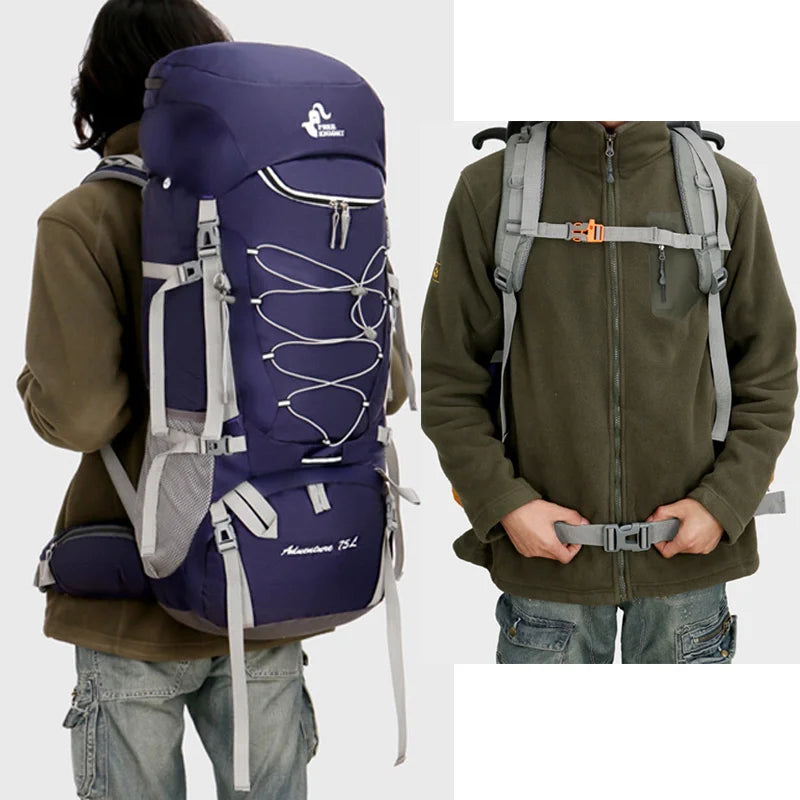 High-Capacity Outdoor Backpack With Rain Cover for Trekking and Climbing