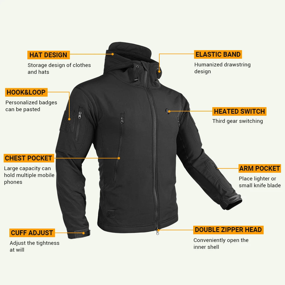 Heated Hooded Windbreaker Jacket with 7 Heating Zones for Men and Women