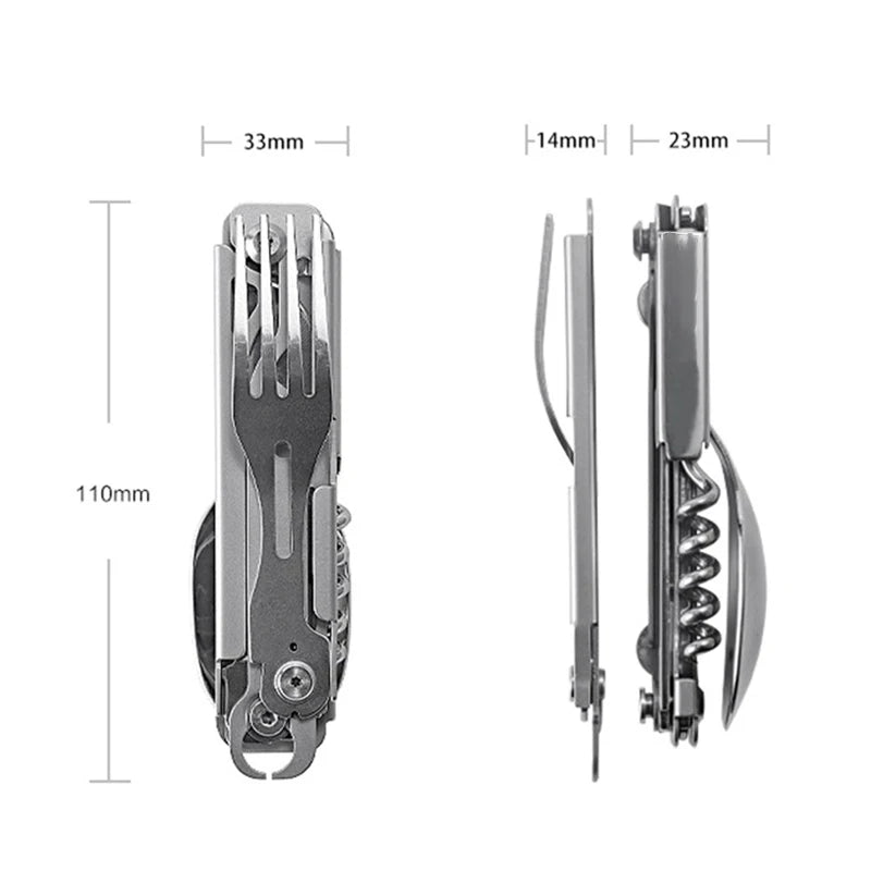 Portable Stainless Steel Outdoor Camping Cutlery Set – Knife, Fork, Spoon, Bottle Opener