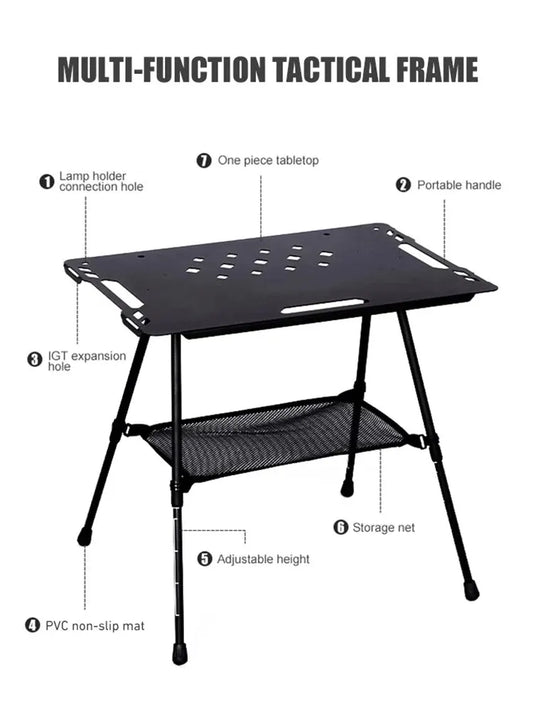 Lightweight Adjustable Tactical Folding Table with Accessories for Camping and Outdoor Use