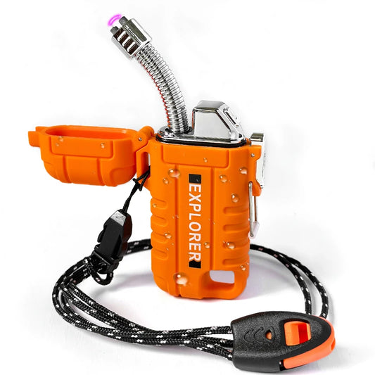 Waterproof Dual Arc Plasma Lighter - Rechargeable & Windproof for Outdoor Adventures