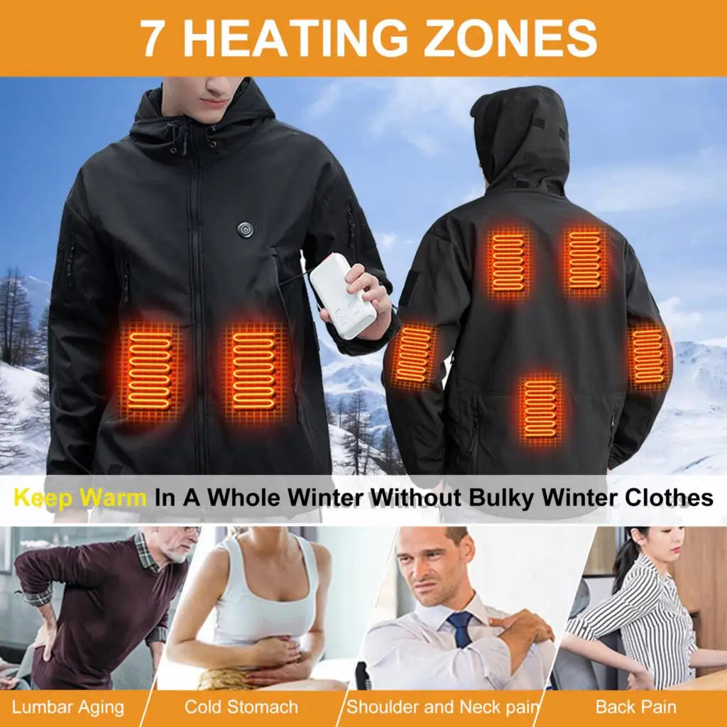 Heated Hooded Windbreaker Jacket with 7 Heating Zones for Men and Women