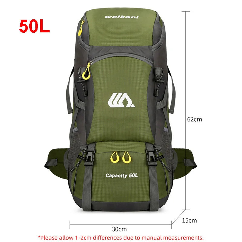 50L Waterproof Hiking Backpack for Men and Women - Large Multi-Functional Rucksack for Camping and Mountaineering