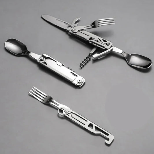 Portable Stainless Steel Outdoor Camping Cutlery Set – Knife, Fork, Spoon, Bottle Opener