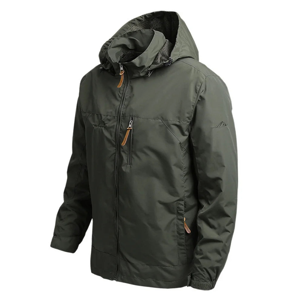 Men's Outdoor Windproof Jacket with Hood for Fall and Spring