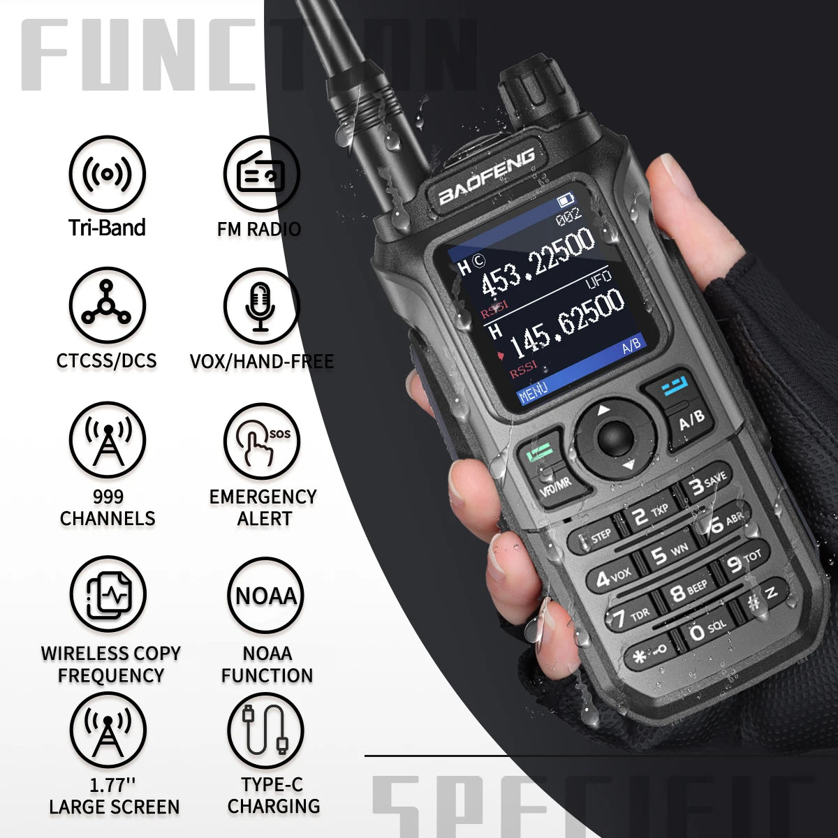 Tri-Band UV-21 Pro V2 Waterproof Long-Range Two-Way Radio with Type-C Charging and Wireless Frequency Copy