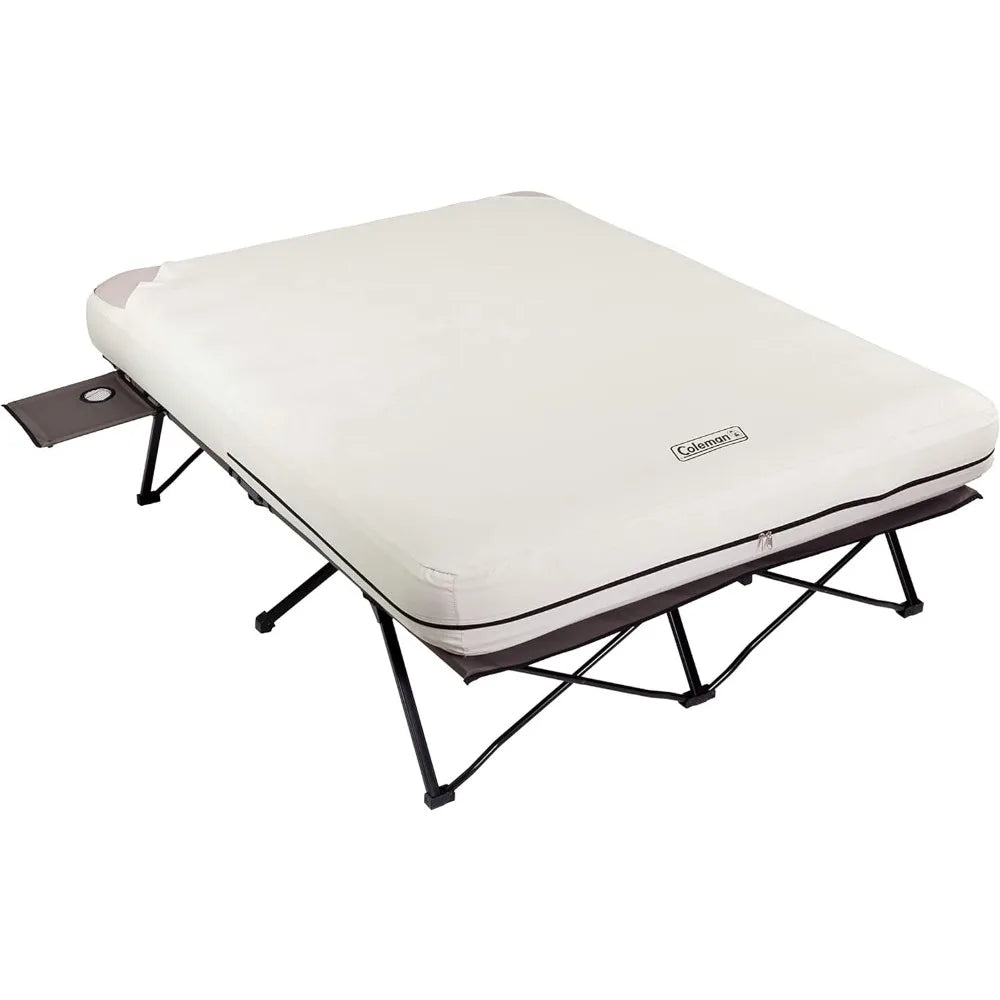 Deluxe Folding Camping Cot and Inflatable Mattress Set with Portable Pump and Side Table