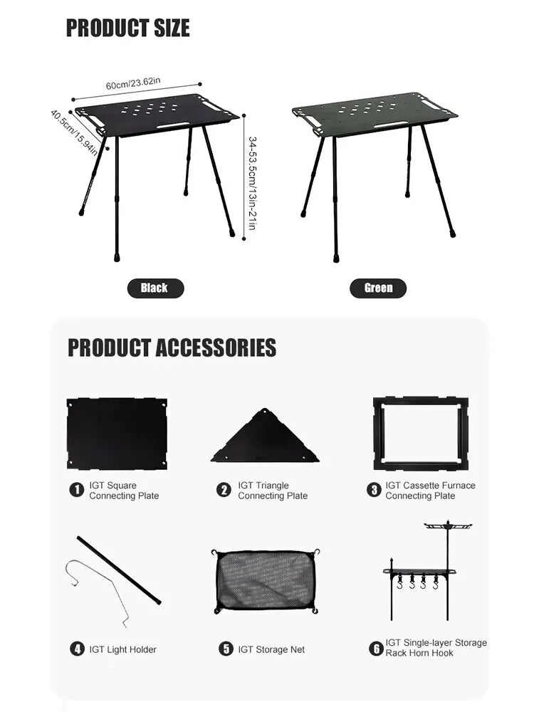 Lightweight Adjustable Tactical Folding Table with Accessories for Camping and Outdoor Use