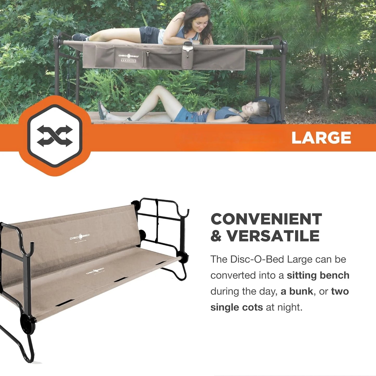 Versatile Double Decker Camping Cot Set with Side Organizers - Brown, Heavy-Duty Design