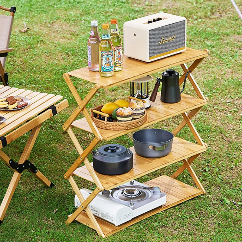 Portable Bamboo Folding Camping Shelf Rack for Outdoor Use