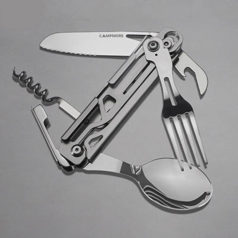 Portable Stainless Steel Outdoor Camping Cutlery Set – Knife, Fork, Spoon, Bottle Opener