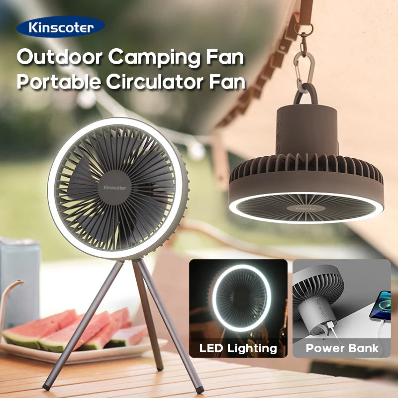 Portable Wireless Rechargeable Camping Fan with LED Lighting