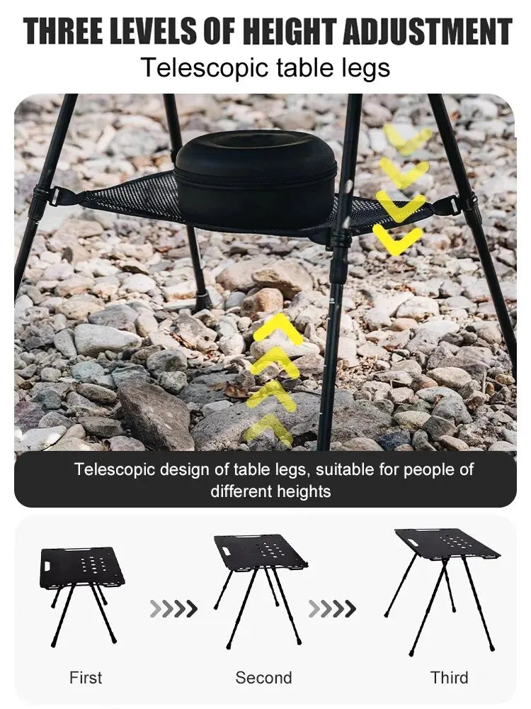 Lightweight Adjustable Tactical Folding Table with Accessories for Camping and Outdoor Use