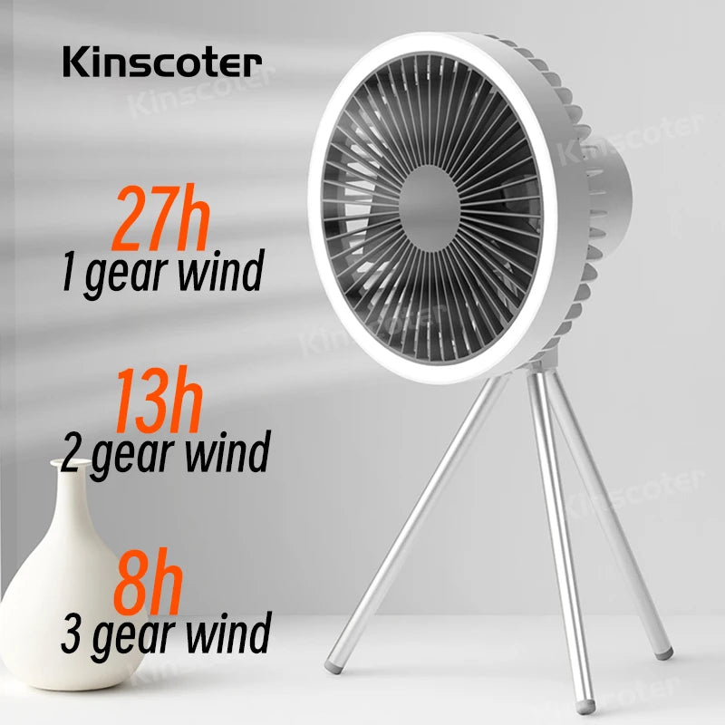 Portable Wireless Rechargeable Camping Fan with LED Lighting