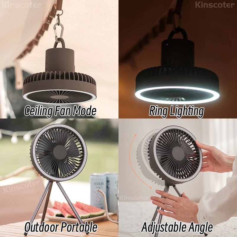 Portable Wireless Rechargeable Camping Fan with LED Lighting