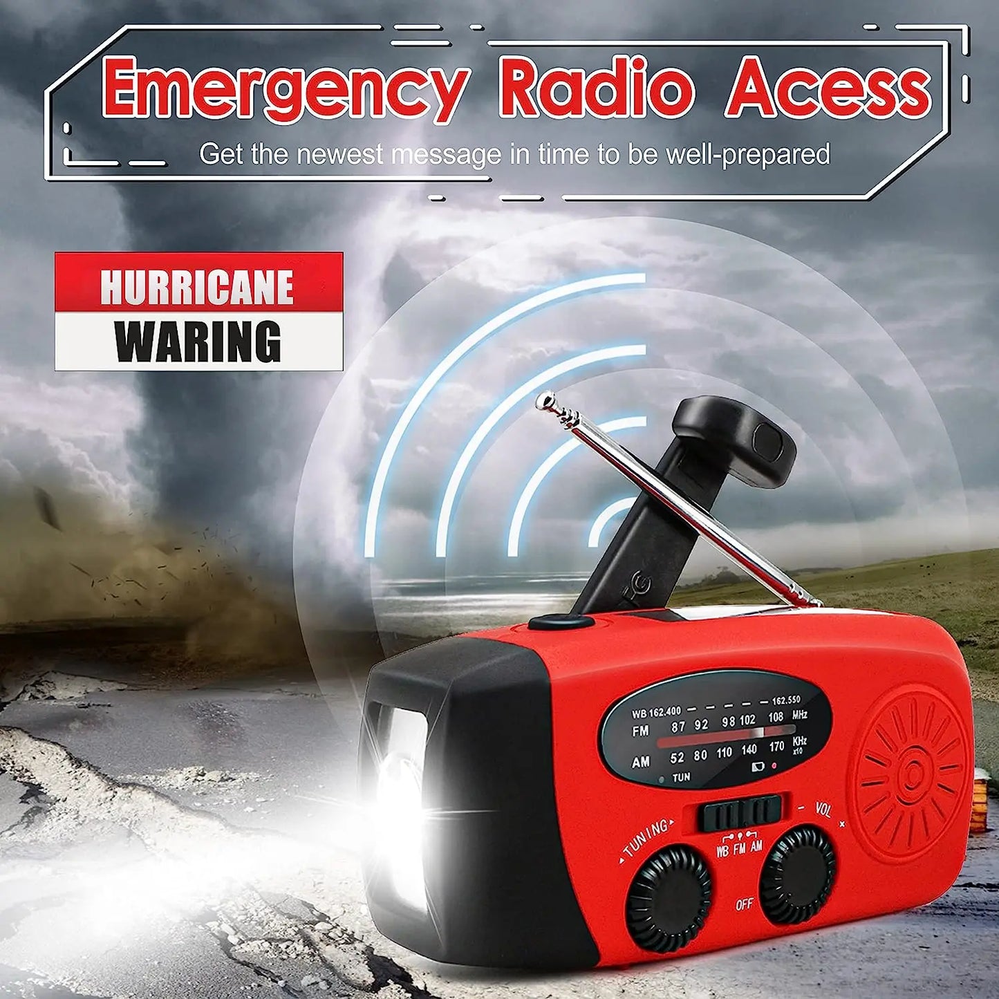 Multifunctional Emergency Solar Hand Crank Camping Lantern with AM/FM Radio and 2000mAh USB Rechargeable Power Bank