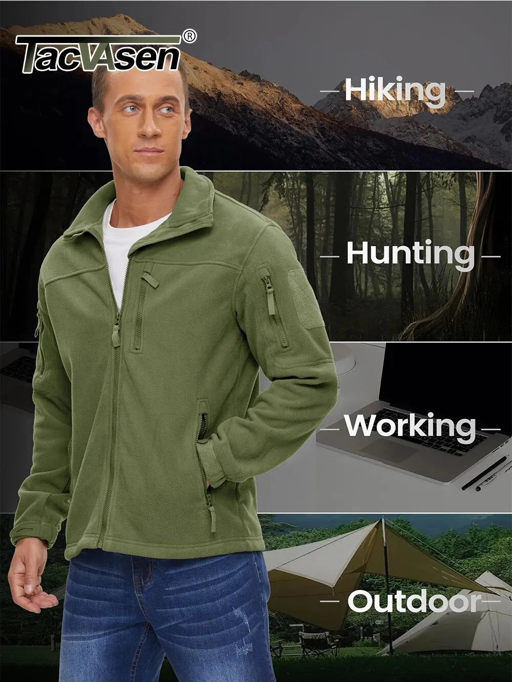 Outdoor Fleece Jacket for Men - Windproof, Thermal, and Anti-Sweat Hiking Coat with Zipper Pockets