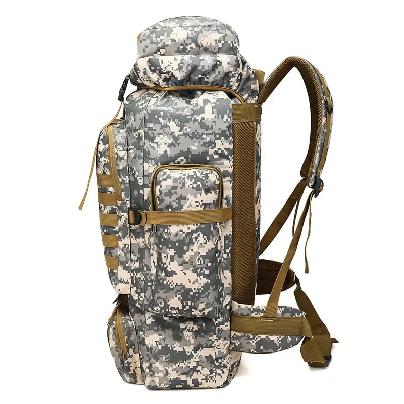 Men's Camo Hiking Backpack with Waterproof Features - 60L Outdoor Military Gear