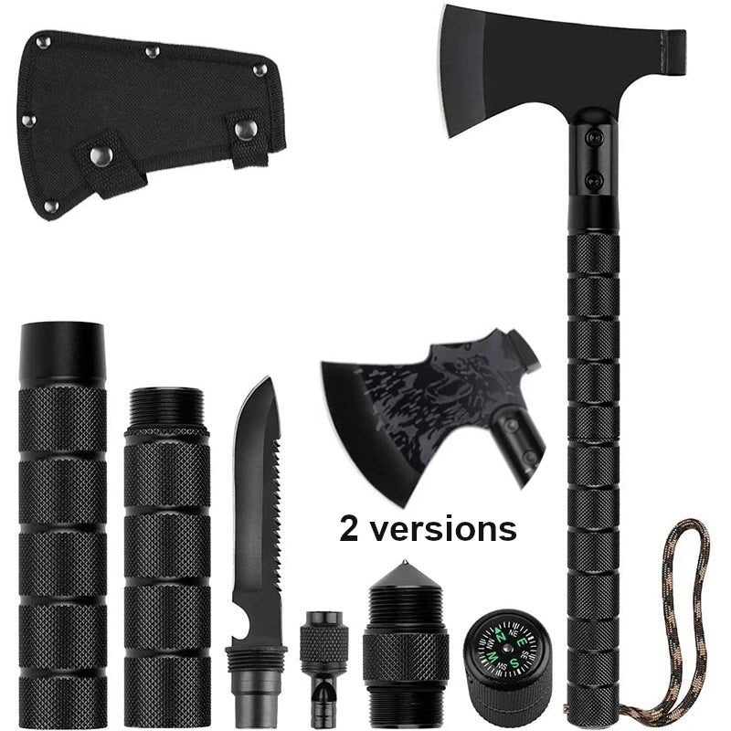 Compact Tactical Camping Axe Multi Tool Kit with Adjustable Handle - Ideal for Outdoor Activities