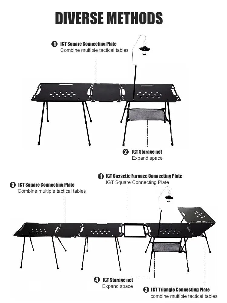 Lightweight Adjustable Tactical Folding Table with Accessories for Camping and Outdoor Use